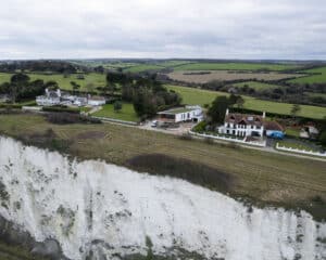 Ariel view of Cliff Top House, a Para 80 (formerly Para 55), energy efficient passive house. Another grand design by Hawkes Architecture.