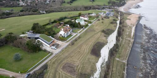 Ariel view of Cliff Top House, a Para 80 (formerly Para 55), energy efficient passive house. Another grand design by Hawkes Architecture.