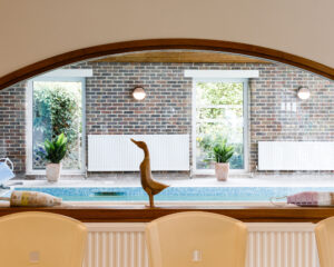 Pool view at Bellropes, a renovation designed by Hawkes Architecture.