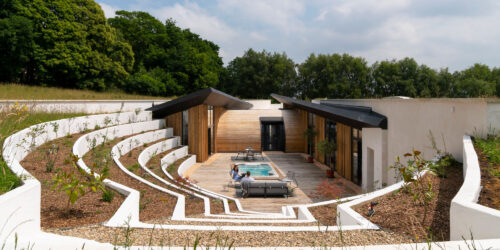 Top of courtyard at Bigbury Hollow, a Para 80 energy efficient passive house. Another grand design by Hawkes Architecture.