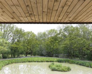 View of the lake at Brooks Barn, a Para 80, energy efficient passive house. Another grand design by Hawkes Architecture.
