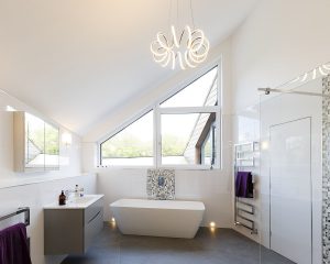 Bathroom at Brooks Barn a Para 80, energy efficient passive house. Another grand design by Hawkes Architecture.