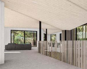 The living area at Albury Hall, a Para 80, energy efficient passive house. Another grand design by Hawkes Architecture.