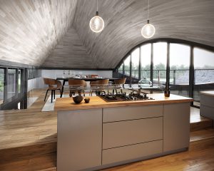 The kitchen at Benenden Barn, a Para 80 (Para79), energy efficient passive house. Another grand design by Hakwes Architecture.