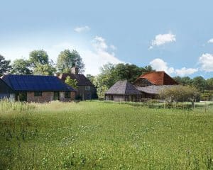 Garden view of Benenden Barn, a Para 80, energy efficient passive house. Another grand design by Hawkes Architecture.