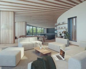 The lounge at Bergbyr, a Para 80 (Para 134), energy efficient, passive house. Another grand design by Hawkes Architecture.