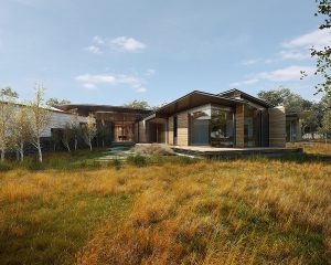 The garden view at Green Fox Farm, a Para 80, energy efficient passive house. Another grand design by Hawkes Architecture.