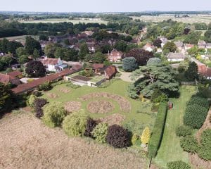 Ariel view of Coach House a sustainable new home, designed by Hawkes Architecture.