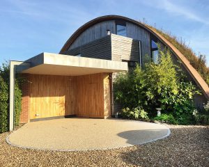 Main entrance at Crossway, a Para 80 (PPS 7), energy efficient Passivhaus. Designed by Hawkes Architecture and featured on Channel 4's Grand Designs.