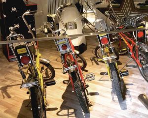 Raleigh Chopper bikes as part of an 80's themed tv show with actor Greg Davies being filmed at Crossway, a Para 80 (PPS 7), energy efficient Passivhaus. Designed by Hawkes Architecture and featured on Channel 4's Grand Designs.