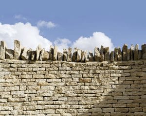 The dry stone wall with cock and hen topping at Headlands, a Para 80 (Para 55), energy efficient passive house. Another grand design by Hawkes Architecture.