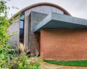 Entrance at Crossway, a Para 80 (PPS 7), energy efficient Passivhaus. Designed by Hawkes Architecture and featured on Channel 4's Grand Designs.