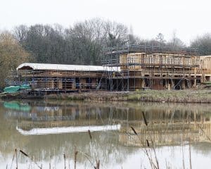 Side elevation showing the construction of Lake House, a Para 80 (Para 79), energy efficient passive house. Another grand design by Hawkes Architecture.