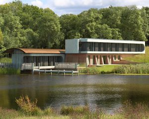 Lake view of Lake House, a Para 80 (Para 79), energy efficient passive house. Another Grand Design by Hawkes Architecture.