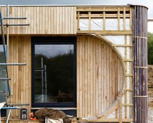 English sweet chestnut cladding detail on Lake House, a Para 80 (Para 79, energy efficient passive house. Another grand design by Hawkes Architecture.