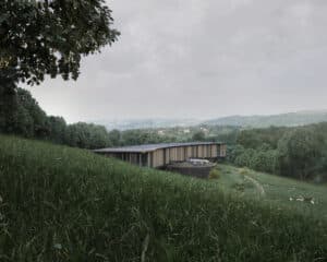 Side elevation of Lilley Brook, a Para 80, energy efficient passive house. Another grand design by Hawkes Architecture.