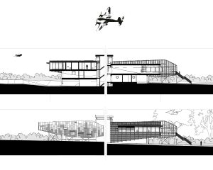 Sketches of Mossie, a Para 80, energy efficient passive house. Another grand design by Hawkes Architecture.