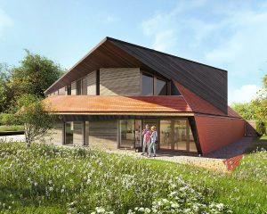 Side elevation of Canon Orchard a Para 80, energy efficient passive house. Another grand design by Hawkes Architecture.