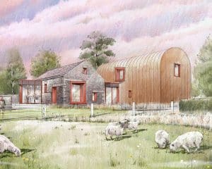 Early sketch of Scots Pines, a Para 79 an energy efficient passive house. Another grand design by Hawkes Architecture.