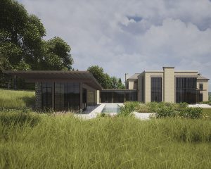 Garden view of Winchester an energy efficient new build by Hawkes Architecture.