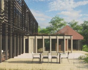 A visualisation of the gardens on a Para 80, energy efficient passive house. Another grand design by Hawkes Architecture.