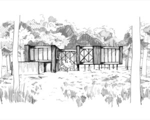 Tree house annexe sketch, a Para 80 energy efficient, passive house. Another grand design by Hawkes Architecture.