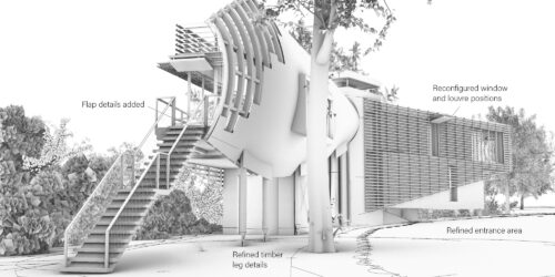 Detailed render of Mossie, a Para 80, energy efficient passive house. Another grand design by Hawkes Architecture.