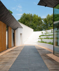 Courtyard steps at Bigbury Hollow, a Para 80 energy efficient passive house. Another grand design by Hawkes Architecture.