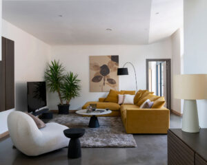 Lounge area at Bigbury Hollow, a Para 80 energy efficient passive house. Another grand design by Hawkes Architecture.