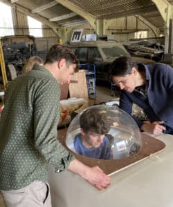 Construction of Hawkes Architecture's entry, One woman and her dog, for Goodwoof's, Barkitecture at Goodwood in May 2022.