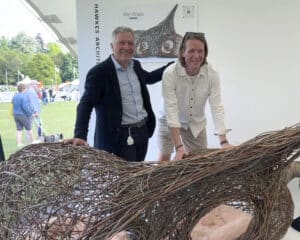 Richard with Hawkes Architecture's entry, The dogs, for Goodwoof's, Barkitecture at Goodwood in May 2023.