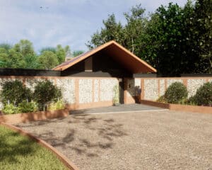 Main entrance at Acorns, a Para 80, energy efficient passive house. Another grand design by Hawkes Architecture.