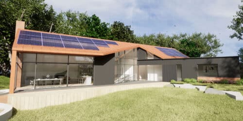 View from the garden of Acorns, a Para 80, energy efficient passive house. Another grand design by Hawkes Architecture.