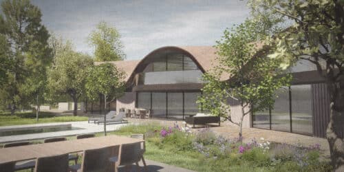 Back view of The Glades, a Para 80, energy efficient passive house. Designed by Hawkes Architecture.