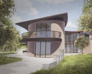 Entrance at The Glades, a Para 80, energy efficient passive house. Designed by Hawkes Architecture.