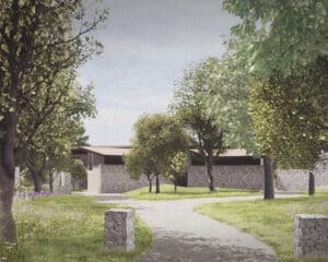 The side entrance of The Glades, a Para 80, energy efficient passive house. Designed by Hawkes Architecture.